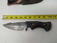 Handmade Damascus Knife with Exotic Wood Handle and Genuine Leather Sheath