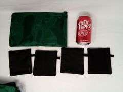 Set of 4 Nylon Zipper Bags & Pouches, Green - for School, Money, Makeup