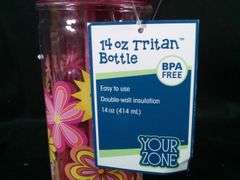Your Zone Tritan Flower Plastic Water Bottle with Lid & Straw – Pink 14 oz
