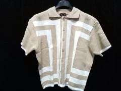 Boohoo Man's Oversized Boxy Border Knitted Shirt – Stone/White Size: S