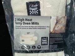 Set of 2 Chef Revival High Heat Terry Oven Mitts – White Cream, Elbow-Length 17"