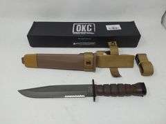 Ontario Knife Co OKC3S Marine Bayonet, Black Blade, Tan Hard Sheath