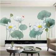 Huge Wall Decal, Lotus Flower & Dragonfly, Peel & Stick, Removable, 71"x35",