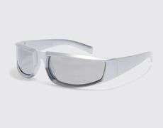 Men's Racer Wrap Sunglasses, Silver, One Size