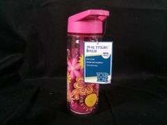 Your Zone Tritan Flower Plastic Water Bottle with Lid & Straw – Pink 14 oz
