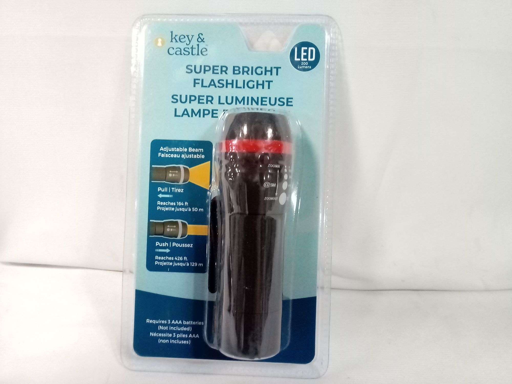 Key & Castle Super Bright LED Flashlight – Black 200 Lumens