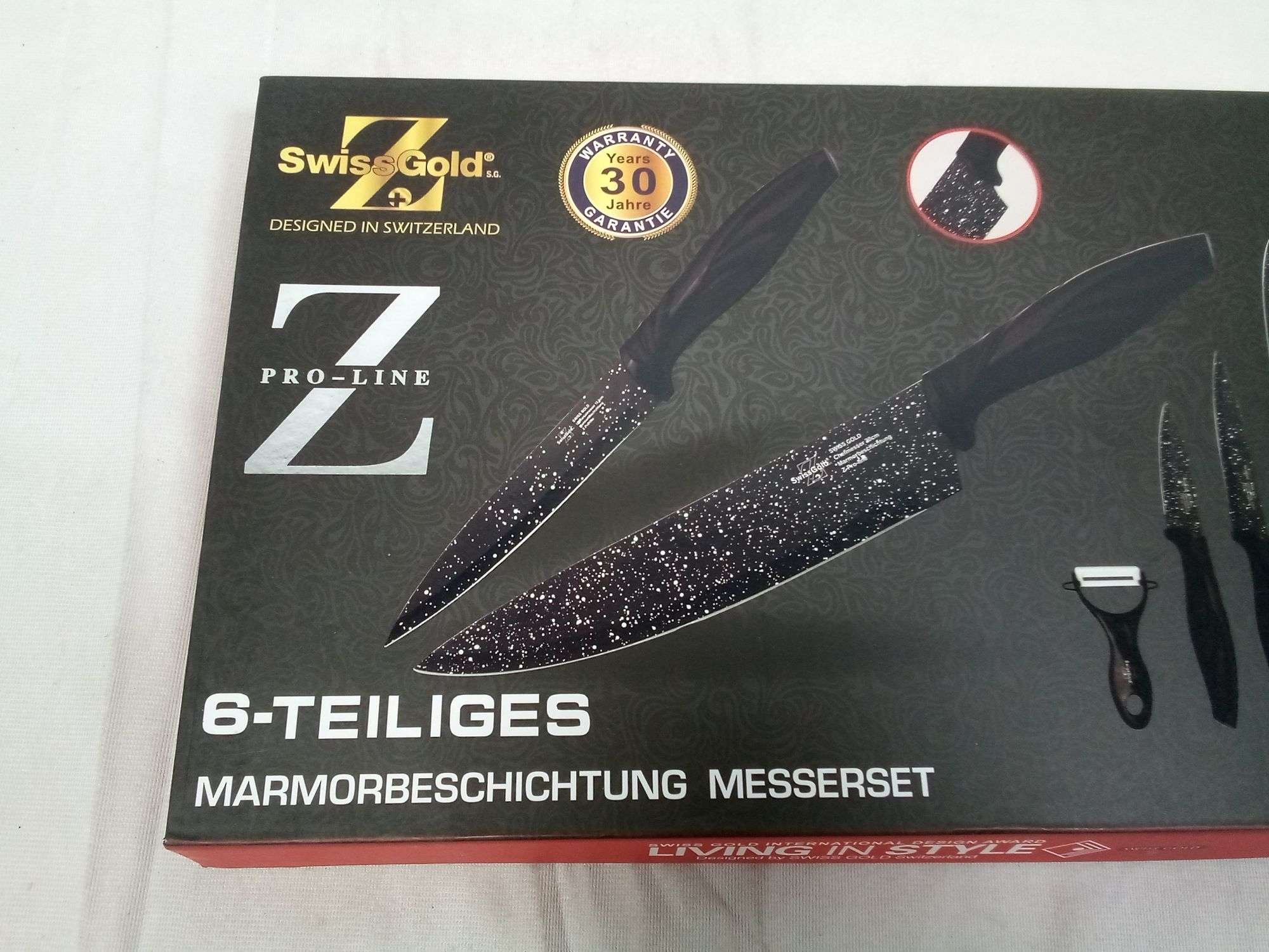 Z Swiss Gold, Pro Line Kitchen 6 Piece Knife Set, Marble Coating
