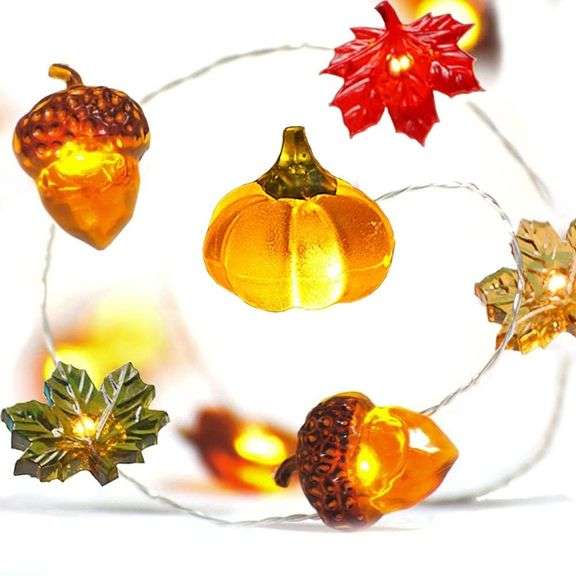 Thanksgiving String Lights, Pumpkins, Leaves & Acorns Fall Decor
