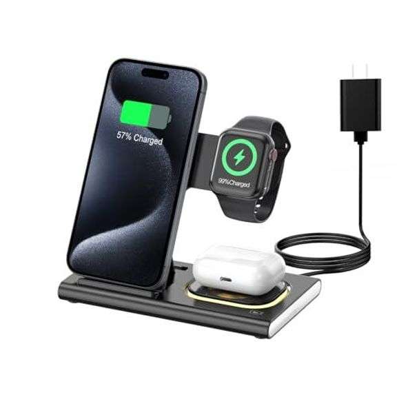 3 in 1 Foldable Charging Station for Apple Products, Black