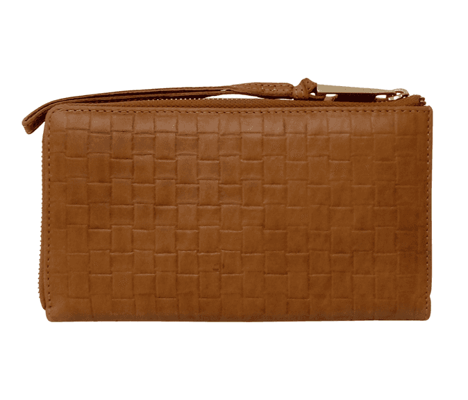 Leather Zippered Wallet with Front Pocket, Brown