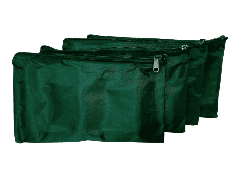 Set of 4 Nylon Zipper Bags & Pouches, Green - for School, Money, Makeup