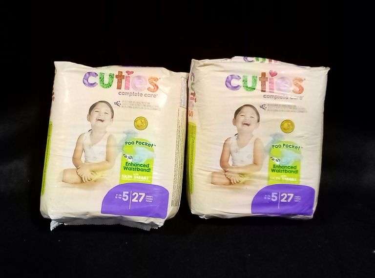 2 Packs Cuties, Complete Care Baby Diaper, Size 5, 27lbs, 27/Pack
