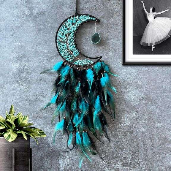 Moon Dream Catchers with Chakra Gemstone Agate Stone – Green