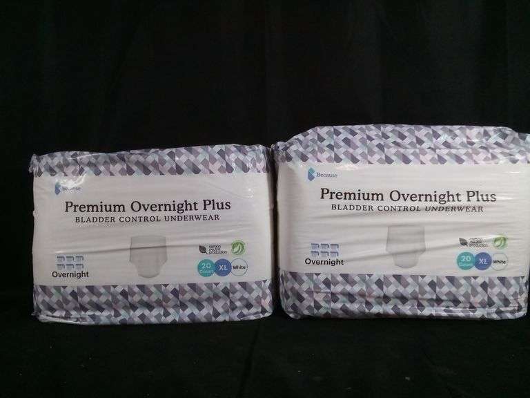 Lot of 2 Because Premium Overnight Plus Bladder Control Underwear – XL 20 Ct ea
