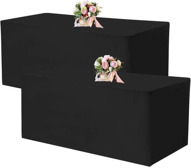 Lot of 2 Fitted Tablecloths, Black Stretch Polyester 72"x30" for 6' tables