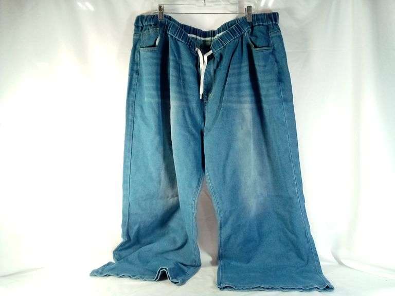 Washed Drawstring Denim Pants – Blue Size: 5XL