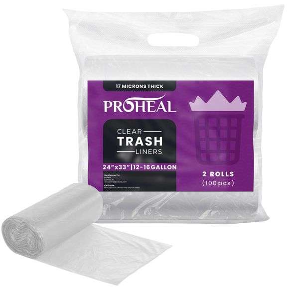Lot of 2 Proheal Clear Trash Liners – 12-16 Gallon 2 Rolls (100 Pcs) each