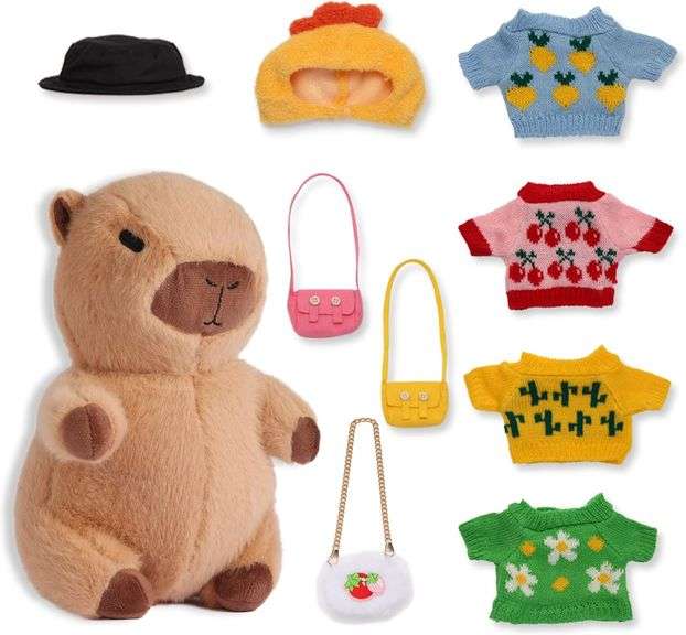 Aegtrick Cute Capybara Plush with 9 Pcs Clothes & Accessories
