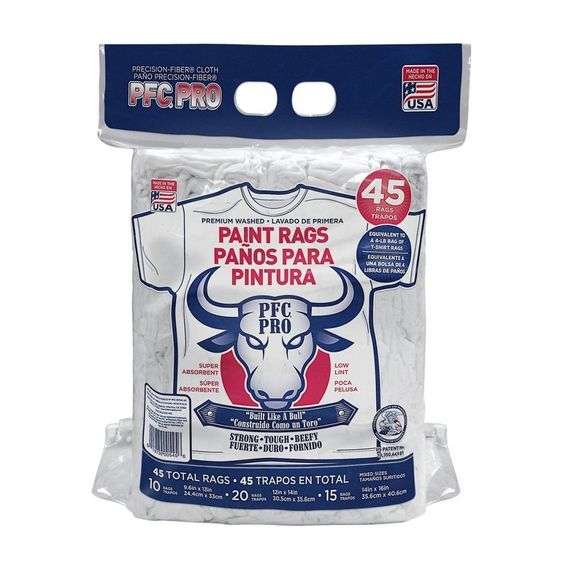 PFC Pro Premium Washed Paint Rags – White 45 Total Count