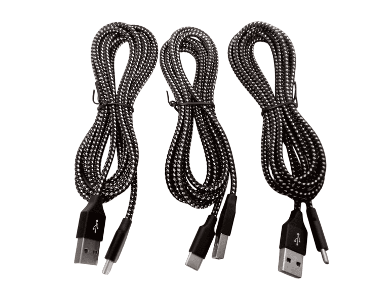 Lot of 3 USB to Type-C Braided Charging Cord – Black/White