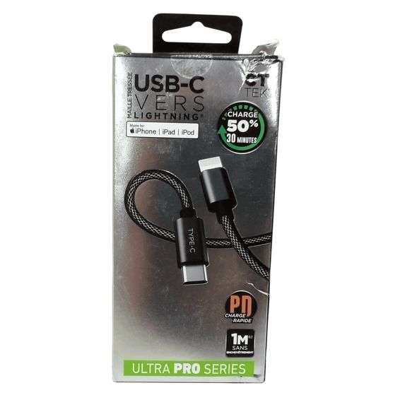 CT TEK Ultra Pro Series USB-C VERS Lightning with PD Quick Charge – 1M Black
