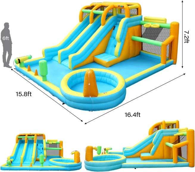 JOYMOR 11-in-1 Inflatable Water Slide for Kids Backyard w/ 2 Waterslide, 2 Basketball Hoop, Pool, Cl