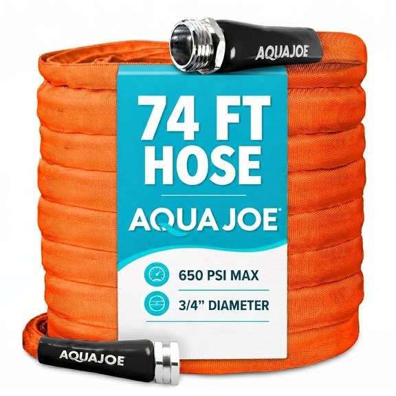Aqua Joe AJFJH75-34-CTR Kink-Free Contractor-Grade FiberJacket Garden Hose, 75ft