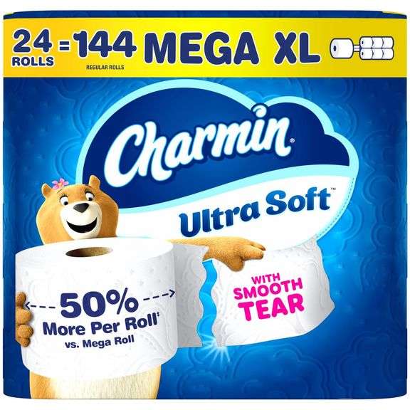 Charmin Ultra Soft Toilet Paper, 24 Mega XL Rolls, 2-Ply
